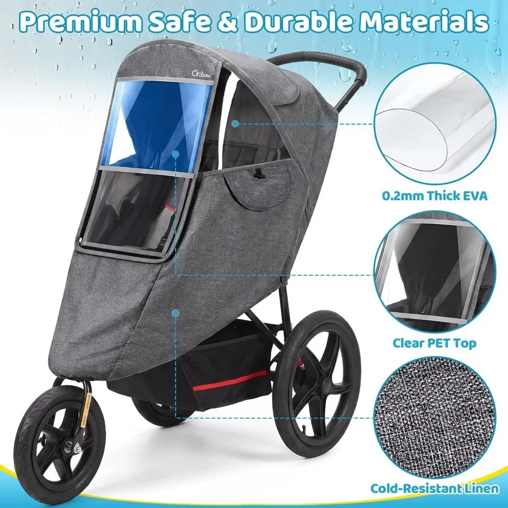 Universal Stroller Rain Wind Snow Cover Gray Sunshade Ventilation Weather Shield